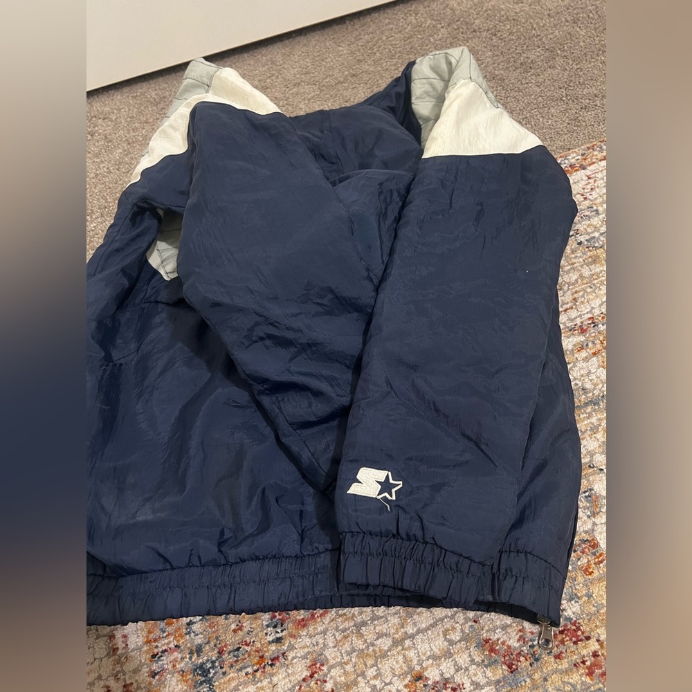 Vtg Seattle Seahawks Jacket Mens L Blue Starter Y2K Pullover Pouch 1/2 Zip - Picture 11 of 11